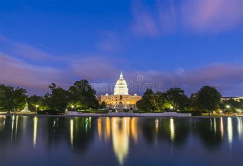 The United States Capitol Building at Night with Reflection in Water Stock Photo - Image of ...