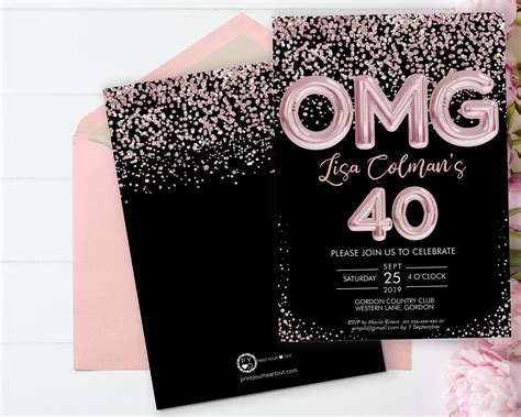 Omg 40th Birthday Pink Foil Balloon Confetti Invitation Printable