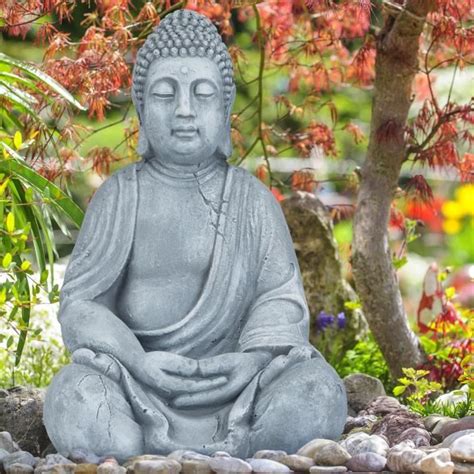 Relaxdays Statue De Buddha Figurine De Bouddha D Coration Jardin