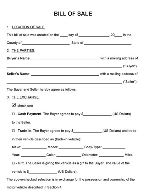 Free Printable And Customizable Motorcycle Bill Of Sale Form Worksheets