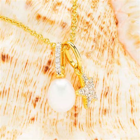 Starfish And Pearl Necklace With Cubic Zirconia — Ocean Jewelry