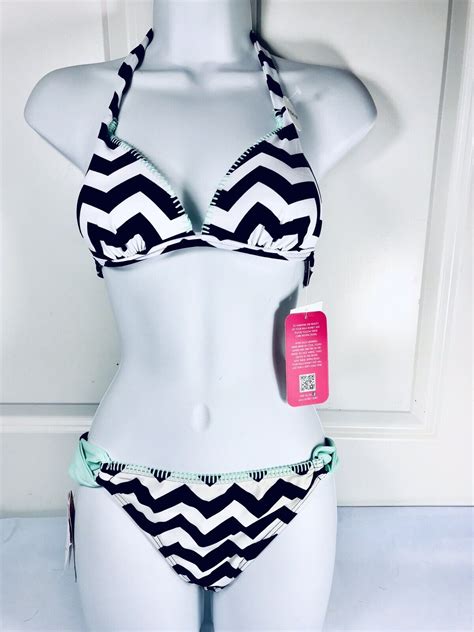 NWT Hula Honey Swimsuit Bikini 2 Piece Set Sz XS M Black White Multi EBay