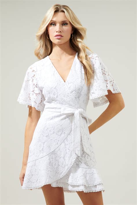 Le Lune Faux Wrap Lace Mini Dress Sugarlips