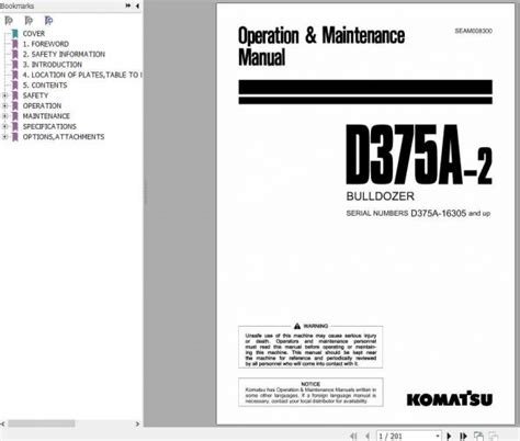 Komatsu Mining Bulldozers D A Operation And Maintenance Manual