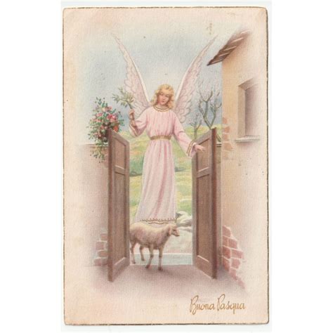 1950 Portone Casa Angelo Ulivo Agnello Cartolina Buona Pasqua Augurale