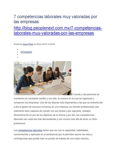 7 Competencias Laborales Muy Valoradas Por Las Empresas Pdf Toma De