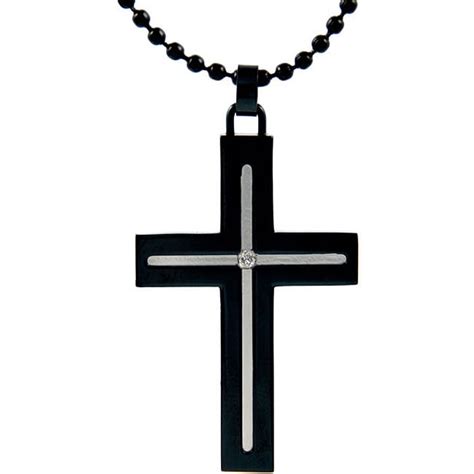 Black Stainless Steel Diamond Accent Cross Necklace 12035338