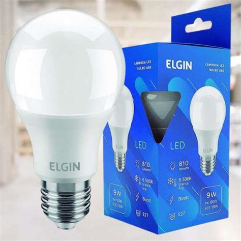 Lâmpada Bulbo LED A60 9W 6500k Elgin Bivolt Luz Branca Fria Bizu das