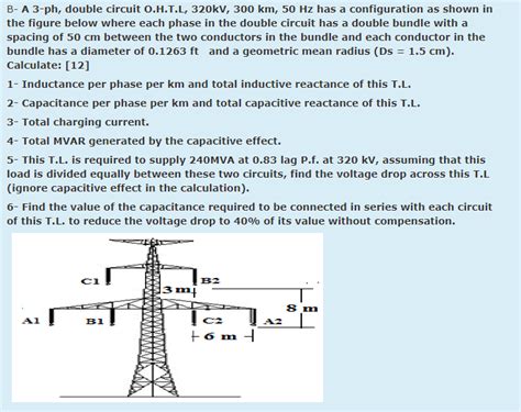 Solved B A 3 Ph Double Circuit Ohtl 320kv 300 Km 50