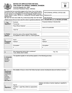 Fillable Online Justice Gov Form NOTICE OF APPLICATION FOR BAIL THE