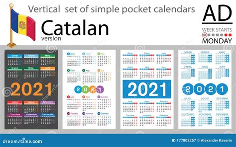 Catalan Vertical Pocket Calendar For 2021 Stock Vector Illustration