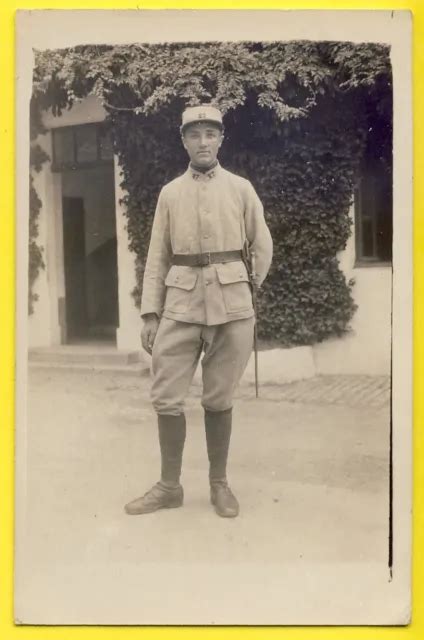 Cpa Carte Photo Guerre Caserne Militaire Soldat En Uniforme Du Me