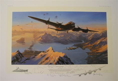 Nicks Aviation Art. Sinking The Tirpitz - Multi-Signed Remarque SOLD