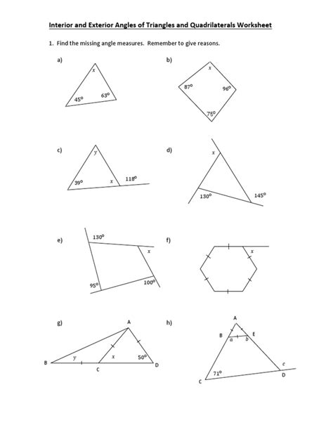 Interior and Exterior Angles Worksheet | PDF