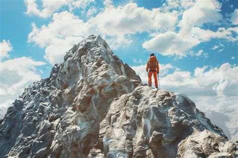 Premium Photo Adventurous Hiker Reaching The Summit Of A Majesti