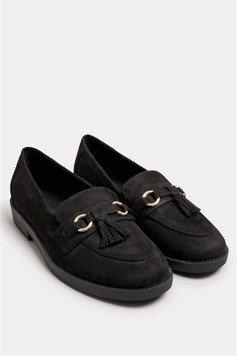 Black Faux Suede Tassel Detail Loafers In Extra Wide Eee Fit Yours