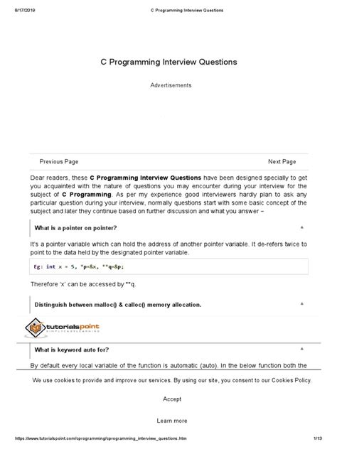 C Programming Interview Questions | Pointer (Computer Programming) | Parameter (Computer ...