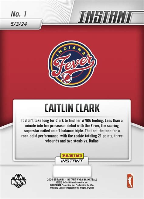 2024 Caitlin Clark Panini Instant Rookie Card WNBA Indiana Fever 1 Pre