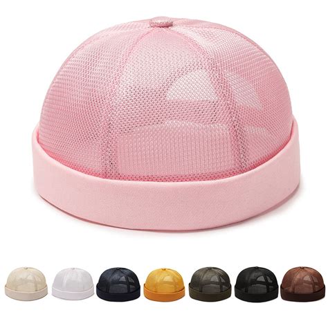 Udiyo Unisex Mesh Docker Cap Rolled Cuff Breathable Brimless Skullcap