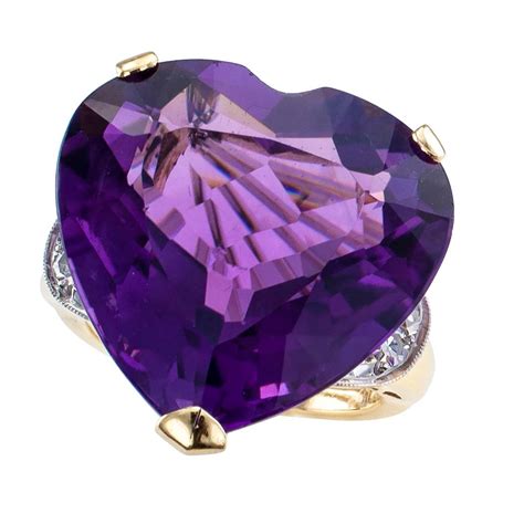 Heart Shaped Amethyst Diamond Gold Cocktail Ring At Stdibs