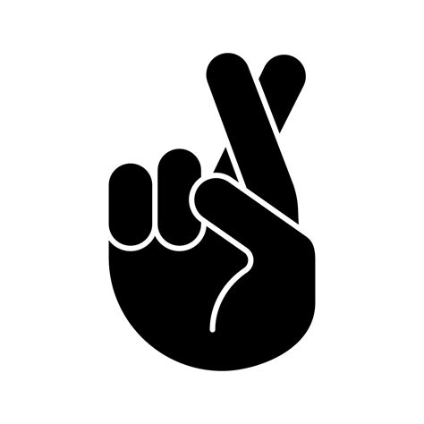 Fingers crossed emoji glyph icon. Silhouette symbol. Luck, lie, superstition hand gesture. Hand ...