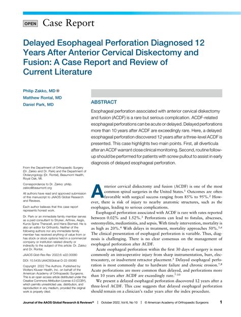 Pdf Delayed Esophageal Perforation Diagnosed Years After Anterior