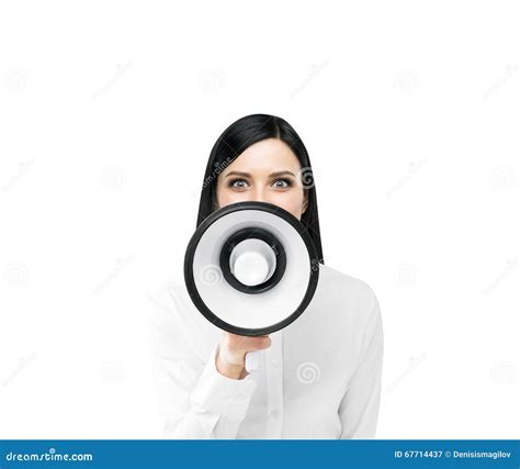 Woman With Loudspeaker Stock Image Image Of Launch Forward 67714437