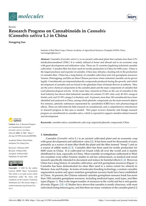 Pdf Research Progress On Cannabinoids In Cannabis Cannabis Sativa L