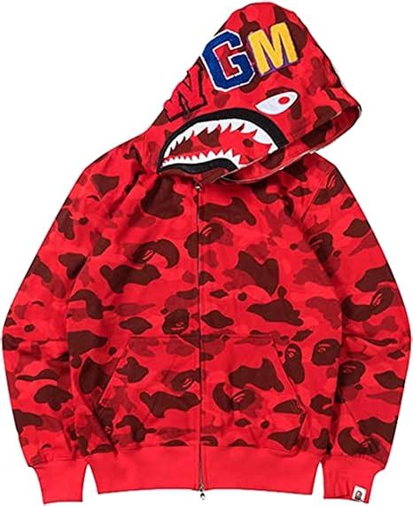 Winkeey Bape Shark Hoodie Hip Hop Suéter Con Capucha Con Cremallera