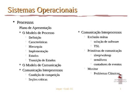 Ppt Zeque Grad Cc Sistemas Operacionais L Processos Plano De