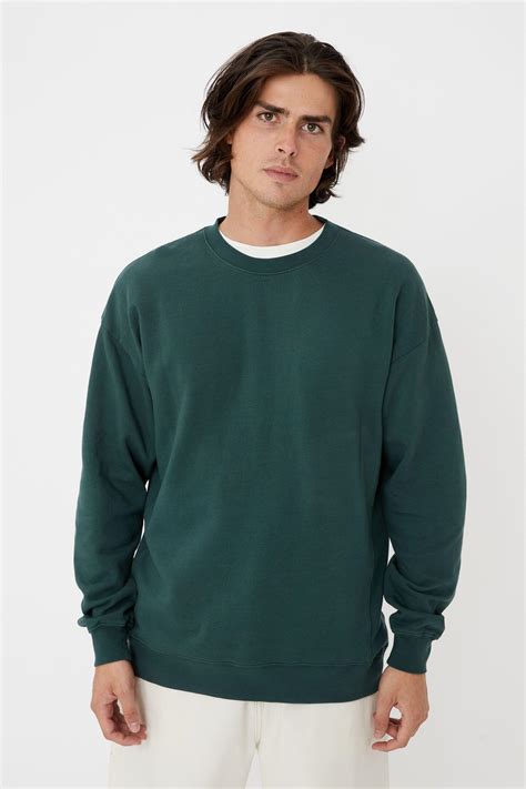 Oversized Crew Fleece Pineneedle Green Cotton On Hoodies And Sweats