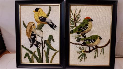 Two Embroidered Bird Pictures Needlecraft Art Etsy Embroidered