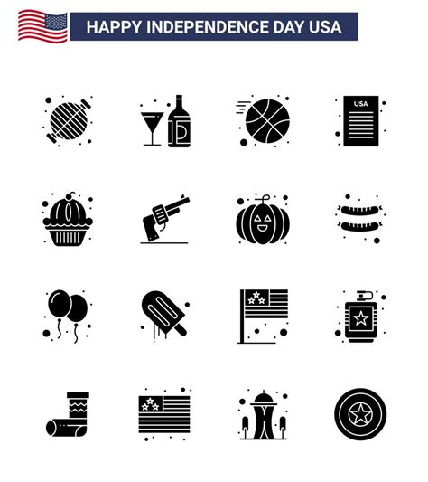 16 Usa Solid Glyph Pack Of Independence Day Signs And Symbols Of Muffin Democratic Bottle