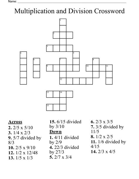 Multiplication And Division Crossword Wordmint