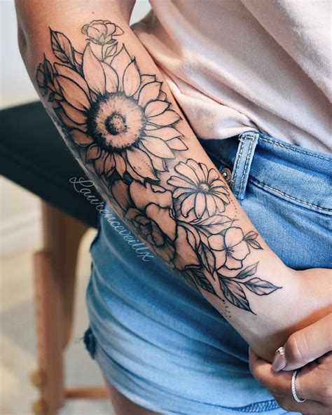 Sunflower And Rose Tattoo Half Sleeve Tattoos Forearm Half Sleeve