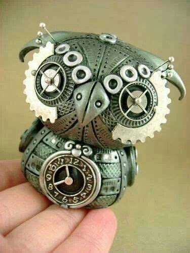 Industrial Owl Clock Steampunk Owls Owl Pottery Steampunk Art