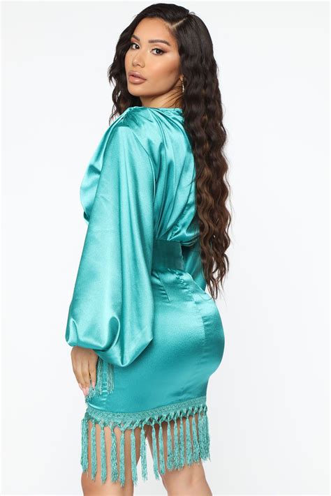 Luxurious Living Satin Mini Dress Teal Mini Dress Couture Dresses