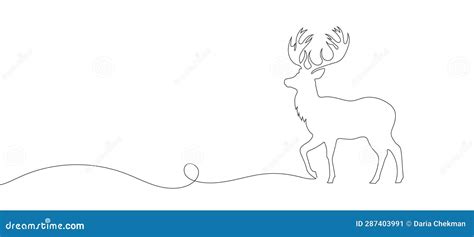 One Line Design Silhouette Of Deer Hand Drawn Minimalism Style Stock