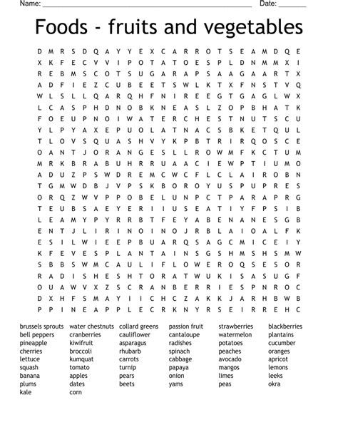 Fruits And Vegetables Word Search