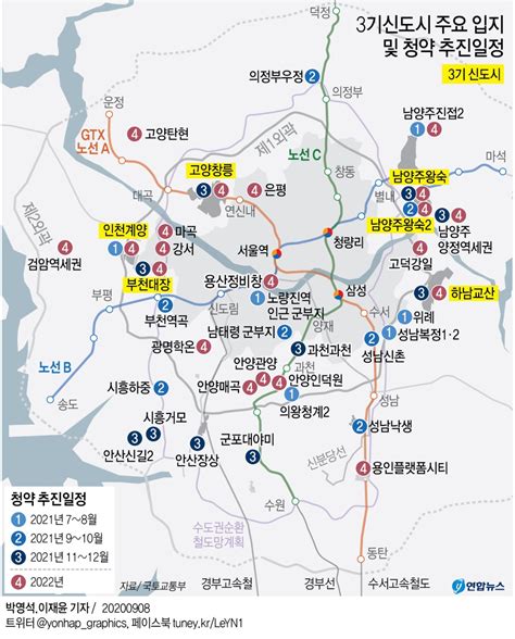 그래픽 3기신도시 주요 입지 및 청약 추진일정 연합뉴스