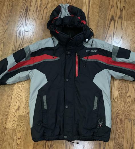 Vintage Spyder Black Gray Red Hooded Ski Jacket Size S RootsBK