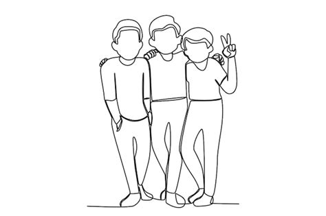 Premium Vector | Friendship of three boys friendship day oneline drawing