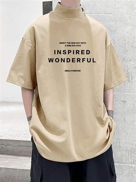 Manfinity Men Slogan Graphic Mock Neck Tee In 2024 Minimal Shirt