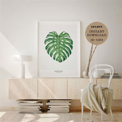 Monstera Wall Art Printable Tropical Leaf Printable Download Monstera Leaf Print Monstera