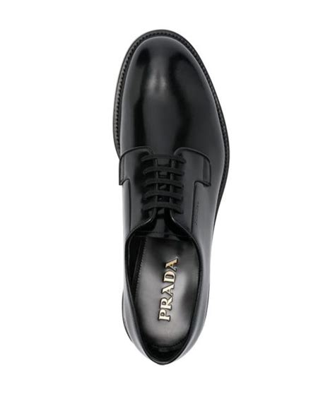 Prada Logo Debossed Leather Oxford Shoes In Black For Men Lyst Uk