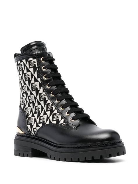 Elisabetta Franchi logo-jacquard Combat Boots - Farfetch