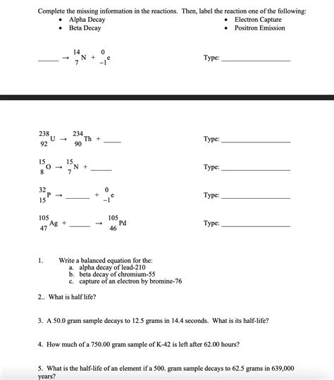 Solved Complete The Missing Information In The Reactions Chegg