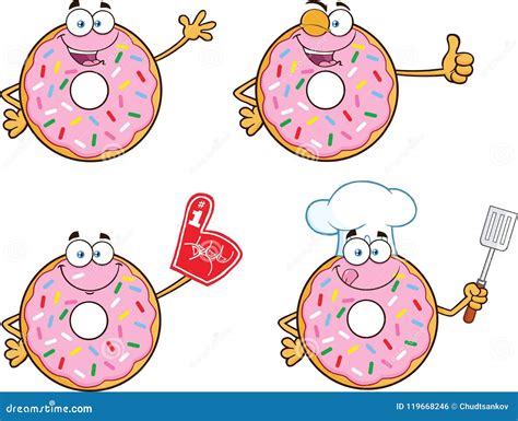 Donut Cartoon Mascot Character Set Collection Stock Vector