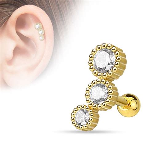 Helix Piercing3 Steentje Rond Wit Gold Plated 14 Kt In 2022