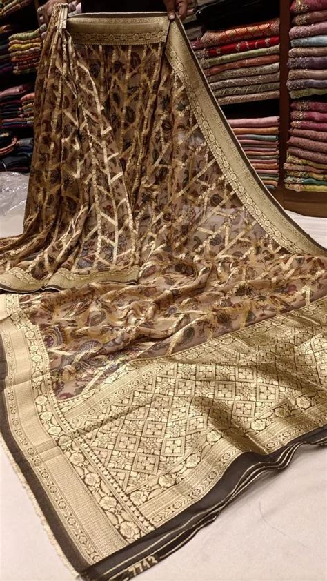 Organza Saree With Kalamkari Print And Zari Weaving At Rs Piece